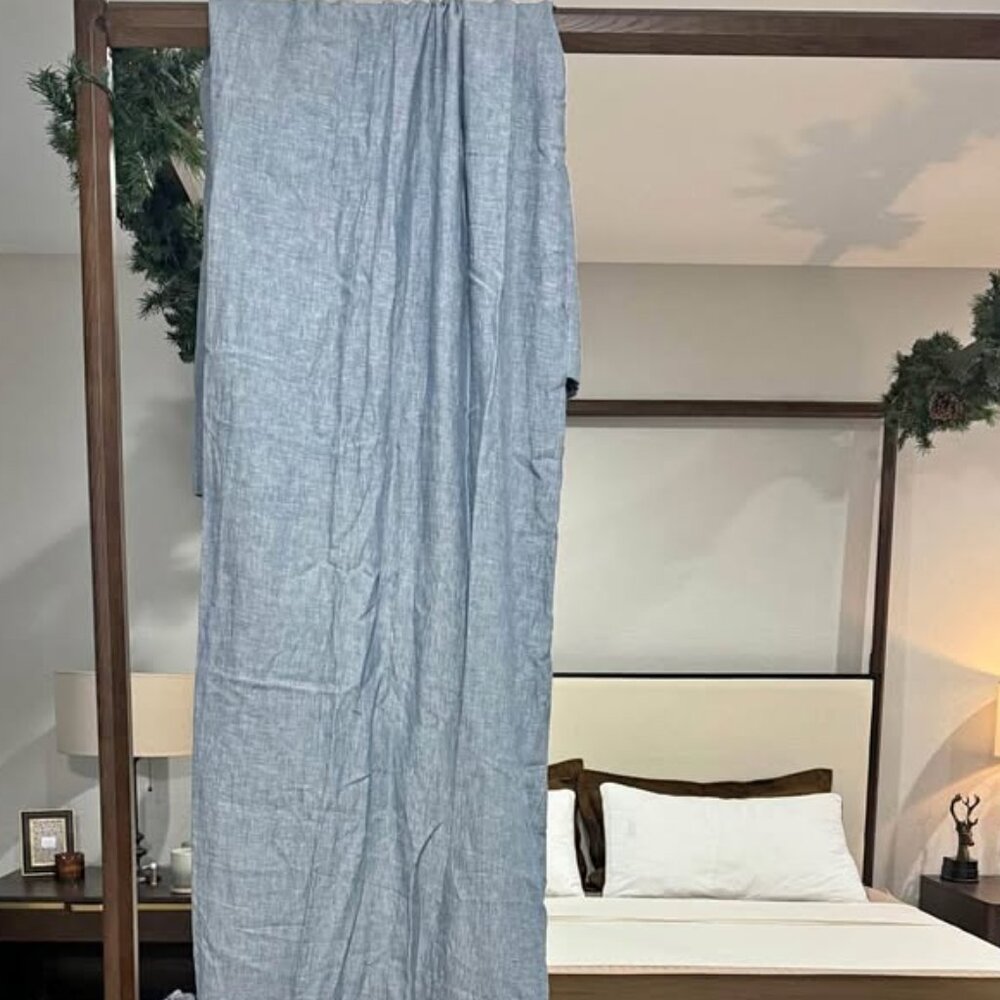 Pottery Barn 50W x 108L Blue Chambray Belgian Flax Linen SINGLE Curtain